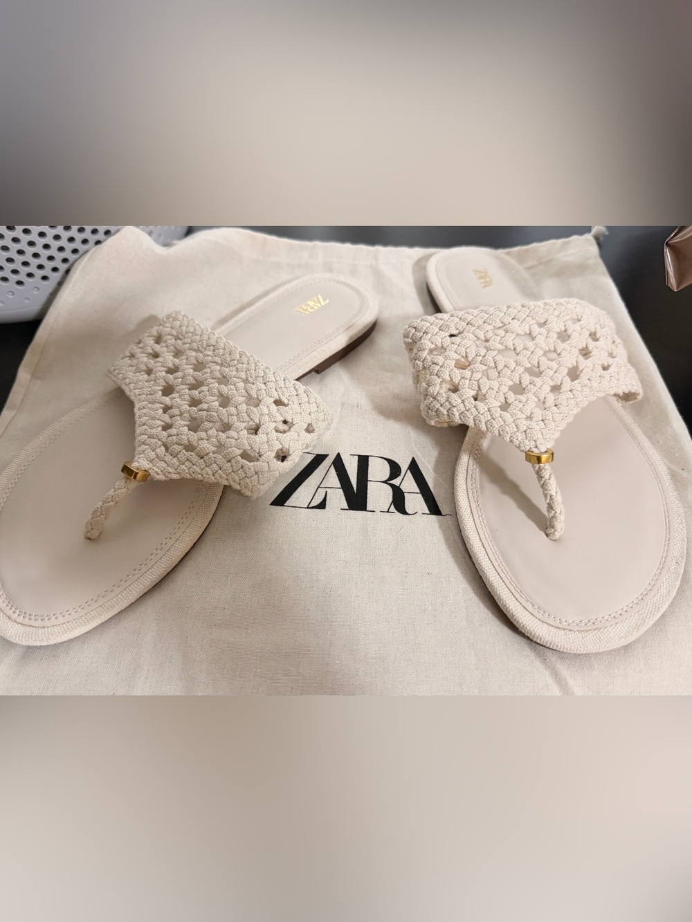 Zara Cream Braided Slide Sandals